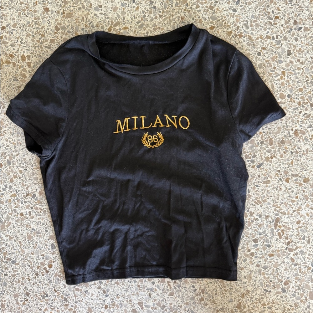 Milano Black Tee with Gold Logo